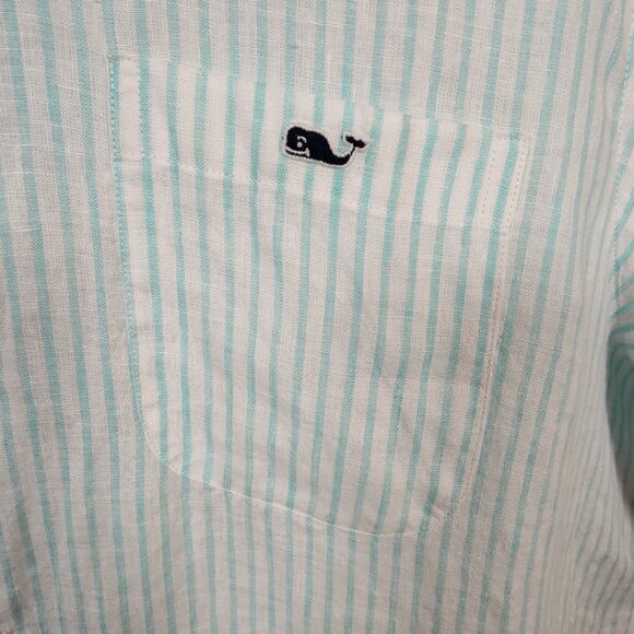 Vineyard Vines Men's Large Stripped Linen Button-Down Short Sleeve Shirt - Picture 4 of 8